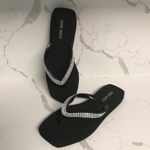 Flip flop Thong Sandals Nine West Black Rhinestones US 6 - Picture 1 of 5